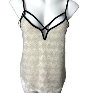 Astr Cream and Black Asymmetrical Camisole